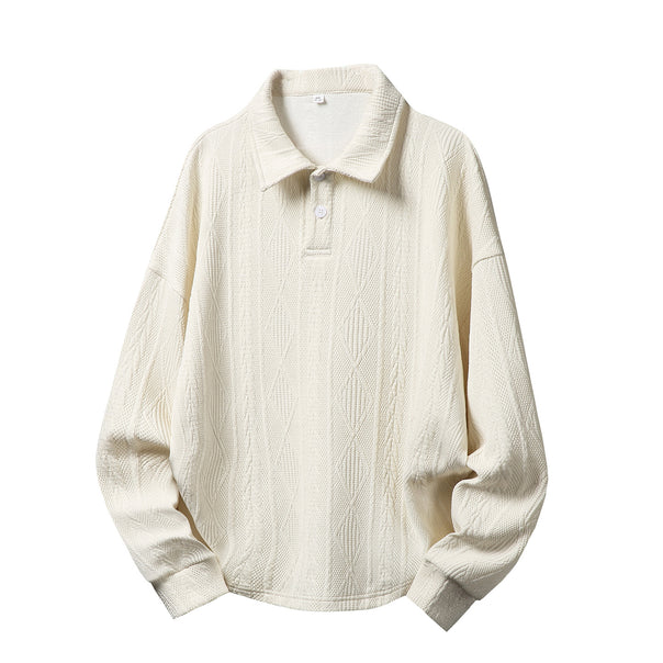 Unisex Textured Polo Knit Sweater in Boxy Cut with Diamond Pattern and Half Button Placket Mune Fashion