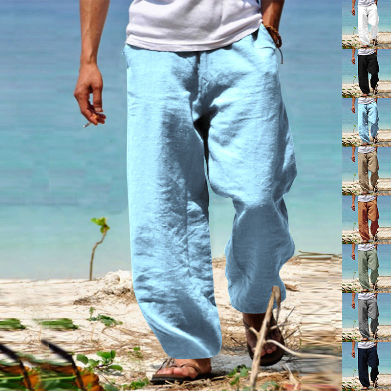 Men's casual beach pants in palazzo cut made of breathable linen-cotton blend with comfort waistband Mune Fashion