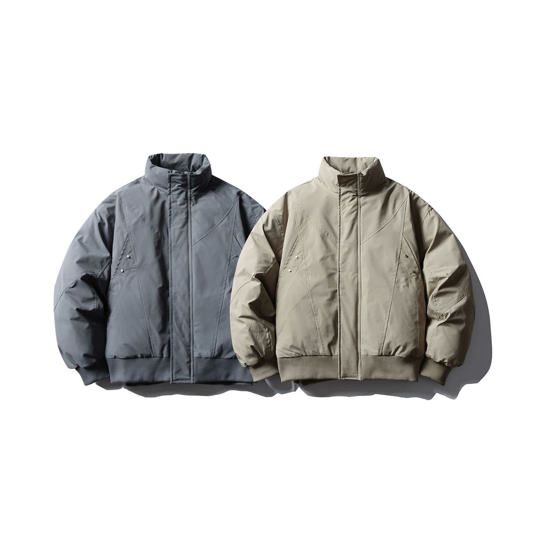 Men's Short Boxy Thermal Bomber Jacket with Geometric Quilting and High Stand-Up Collar Mune Fashion