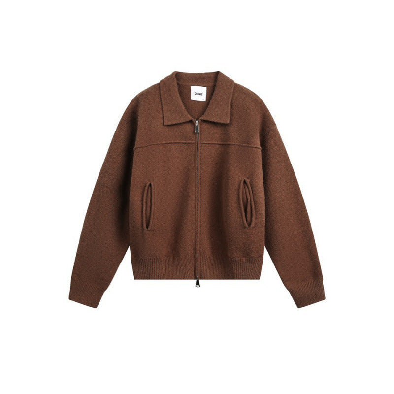Men's knitted zip jacket with shirt collar, ribbed cuffs, and concealed side pockets Mune Fashion