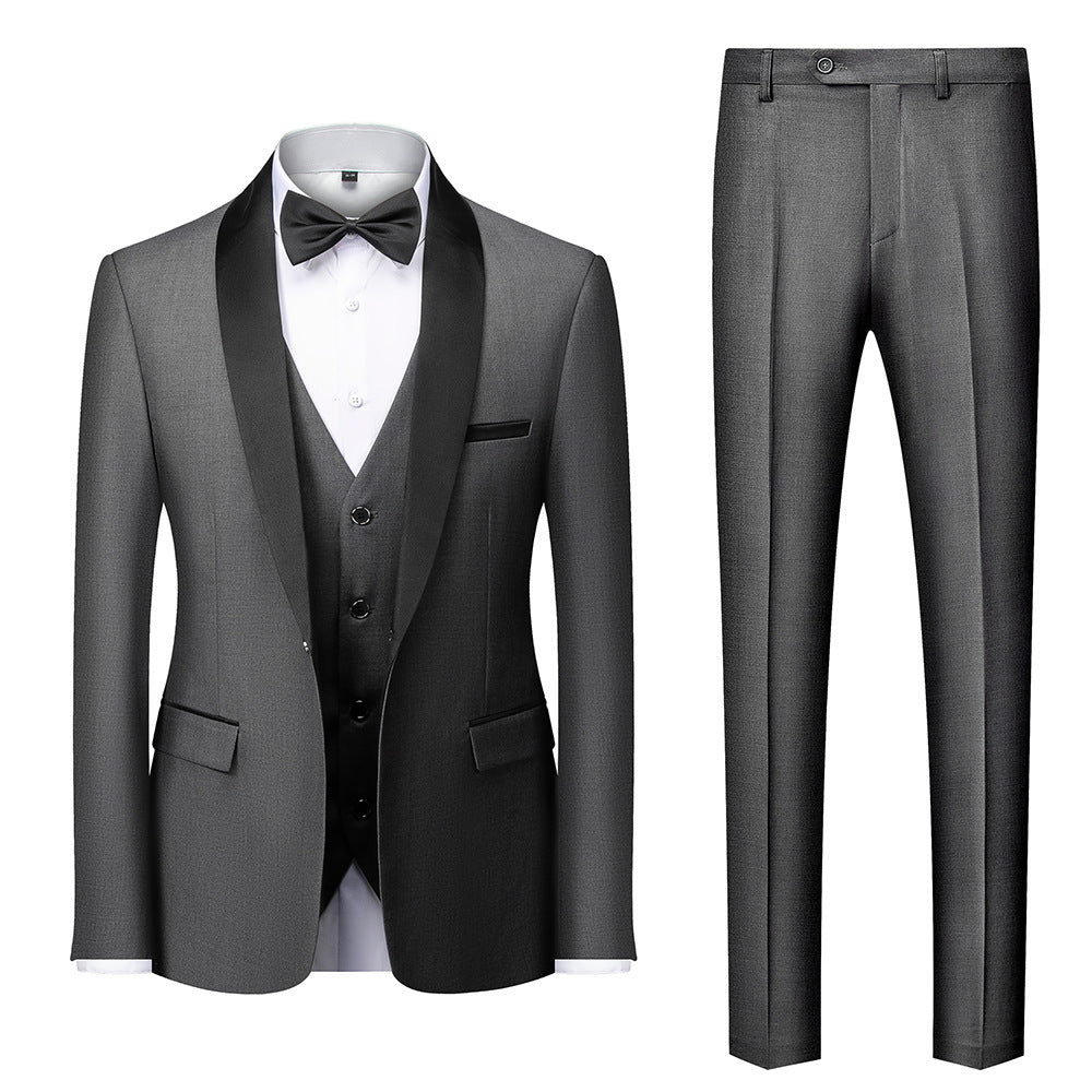 Men's single-breasted tuxedo with shawl collar, vest, and slim fit dress pants Mune Fashion