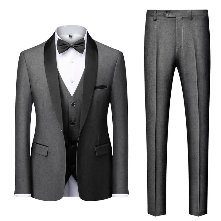 Men's single-breasted tuxedo with shawl collar, vest, and slim fit dress pants Mune Fashion
