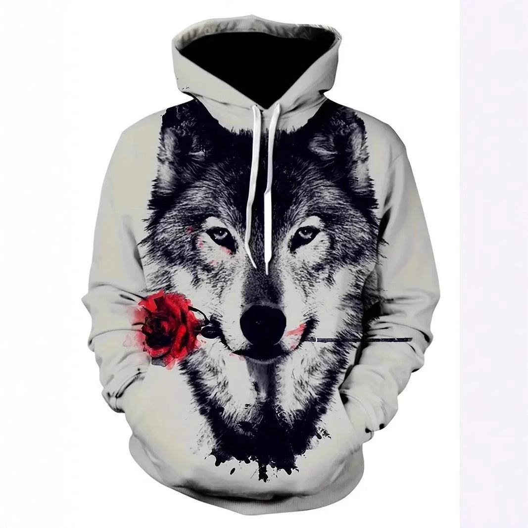 Women's Hoodie with Wolf and Butterfly Motif Mune Fashion