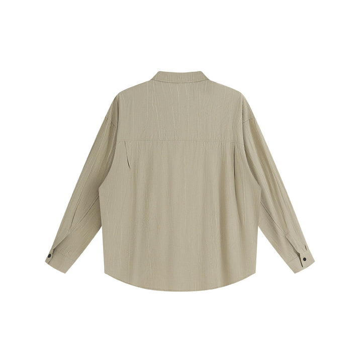 Unisex Oversized Shirt Jacket with structured vertical texture, kent collar and rounded hem Mune Fashion