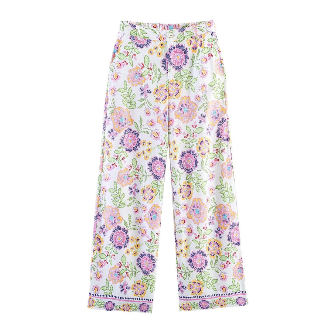Women's Wide Palazzo Pants with Floral Embroidery and High Waist Mune Fashion