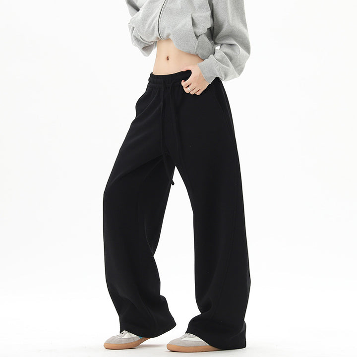 Women Wide Lounge Pants with High Waist made of Fleece, Drawstring and Side Pockets Mune Fashion