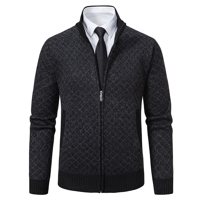 Men's Patterned Knit Zip Jacket with Stand-Up Collar, Jacquard Pattern and Ribbed Cuffs Mune Fashion