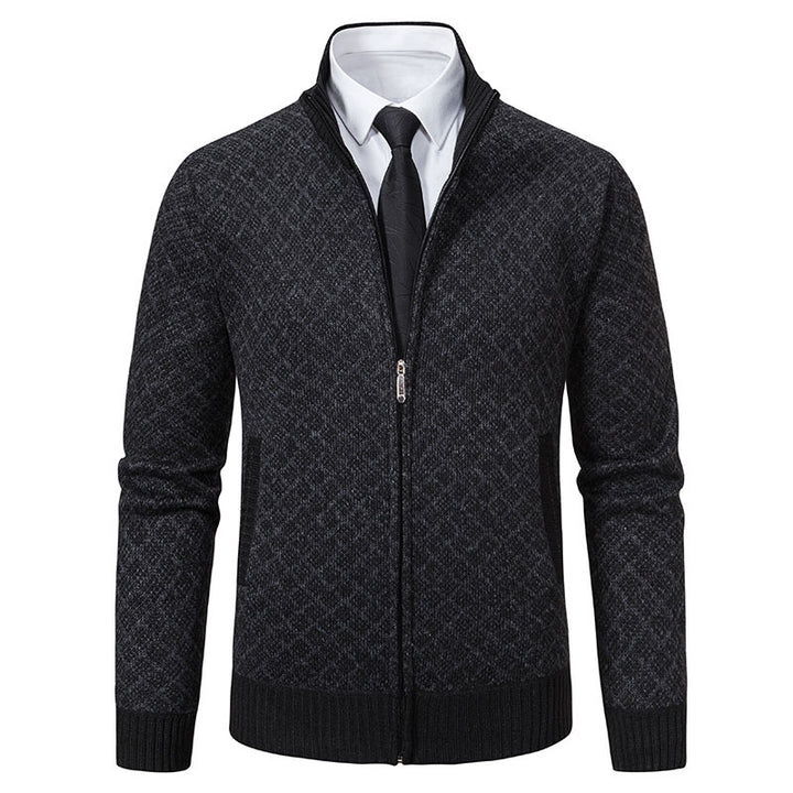 Men's Patterned Knit Zip Jacket with Stand-Up Collar, Jacquard Pattern and Ribbed Cuffs Mune Fashion