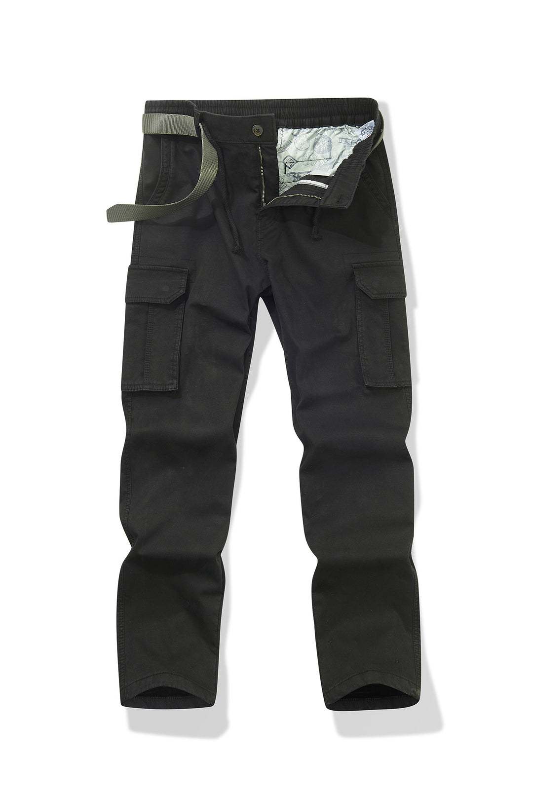 Men's Slim-Fit Utility Cargo Pants with Elastic Waistband, Drawstring and Integrated Web Belt Mune Fashion