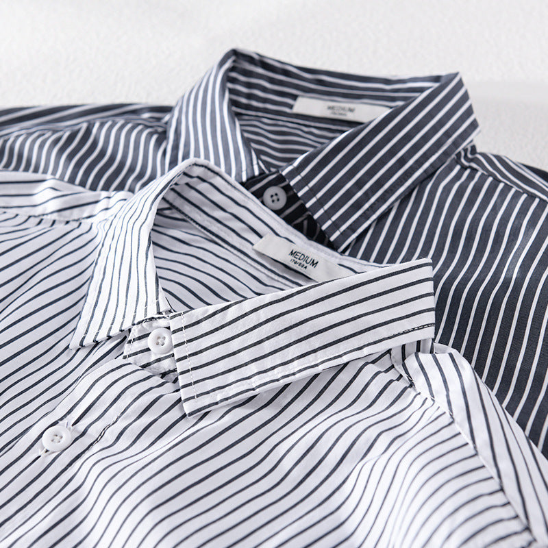 Men's Lightweight Long Sleeve Shirt Made of Cotton Blend with Fine Vertical Stripes and Chest Pocket Mune Fashion