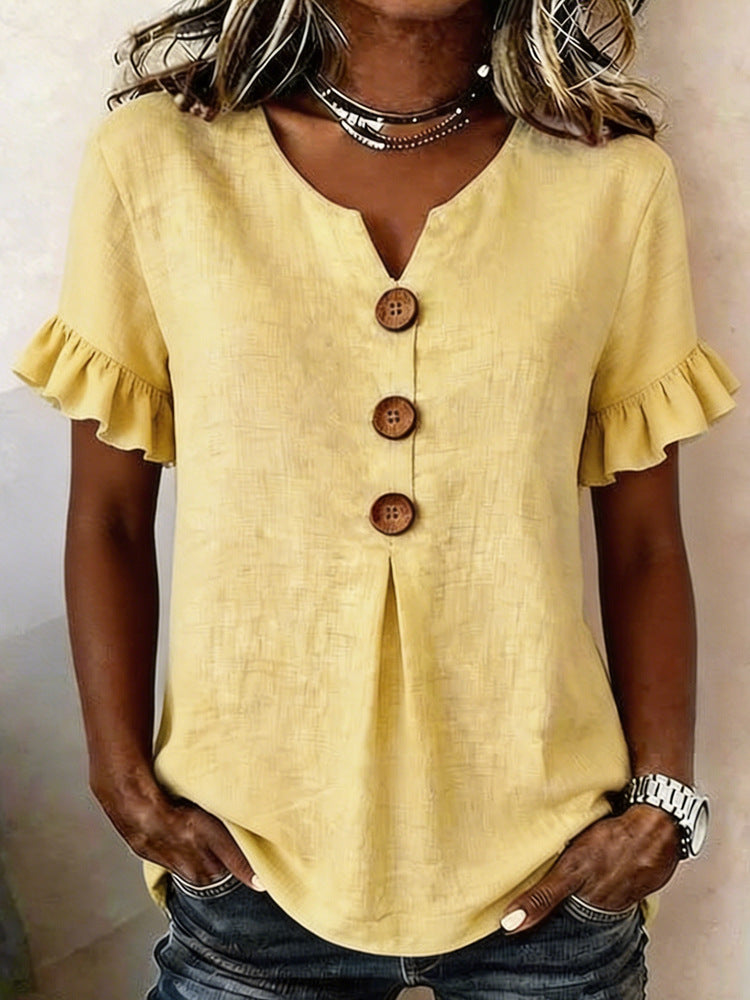 Women's top with ruffled hems and button details Mune Fashion