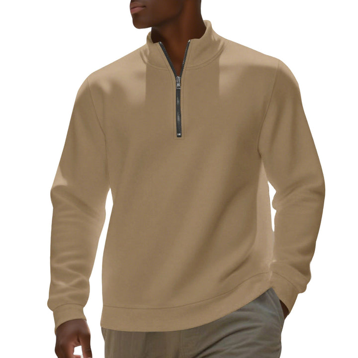 Men's half-zip sweatshirt made of cotton blend with stand-up collar, soft lining and ribbed cuffs Mune Fashion