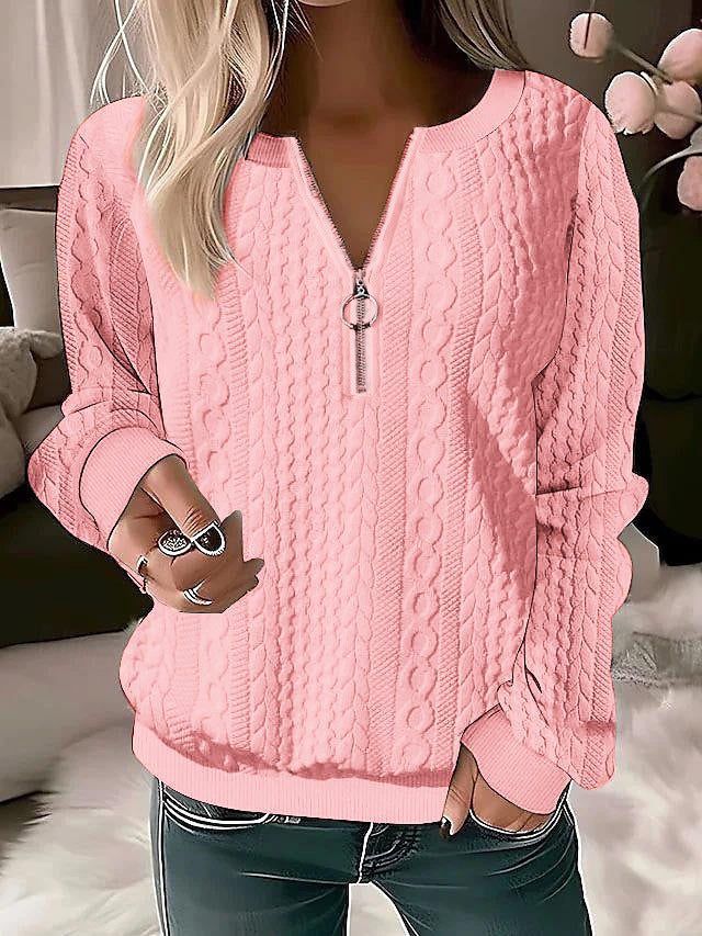 Women's knitted sweater with cable pattern and half zipper Mune Fashion