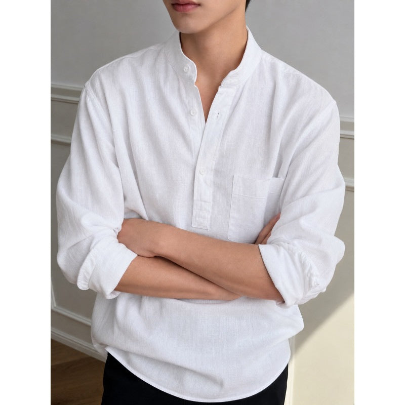 Men's shirt with Mandarin collar, half-button placket, and chest pocket Mune Fashion