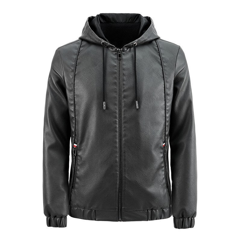 Men's Stylish Faux Leather Hoodie Jacket Mune Fashion