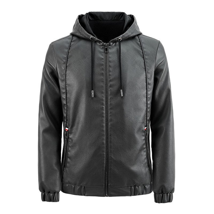 Men's Stylish Faux Leather Hoodie Jacket Mune Fashion