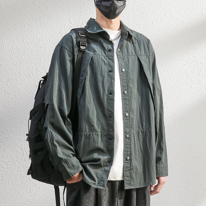 Men's Lightweight Overshirt Shirt Jacket in Relaxed Fit with Press Stud Placket and Pleat Detail Mune Fashion