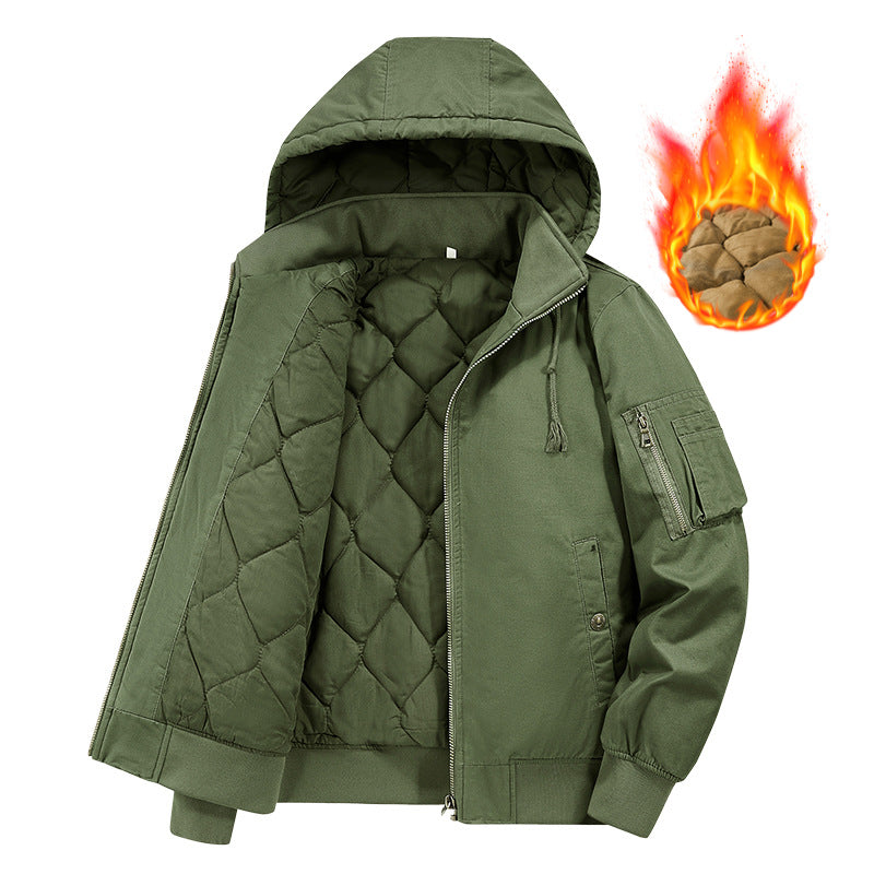 Men's Padded Hooded Bomber Jacket with Diamond Quilted Lining and Arm Pocket Mune Fashion