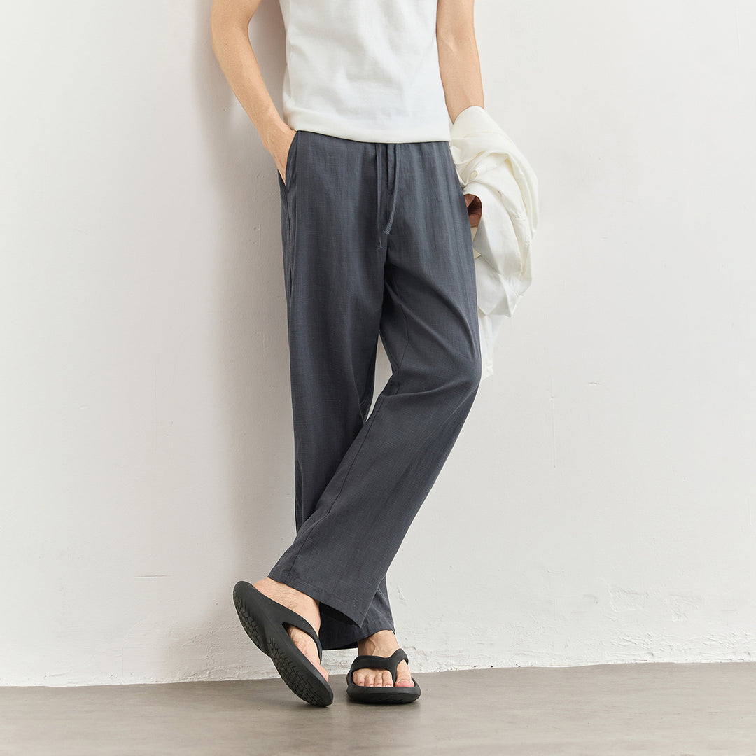 Men's Lightweight Linen Pants with Drawstring and Straight Leg Mune Fashion