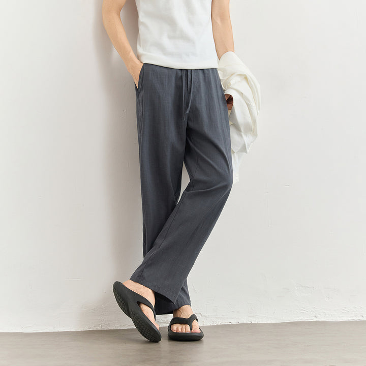 Men's Lightweight Linen Pants with Drawstring and Straight Leg Mune Fashion