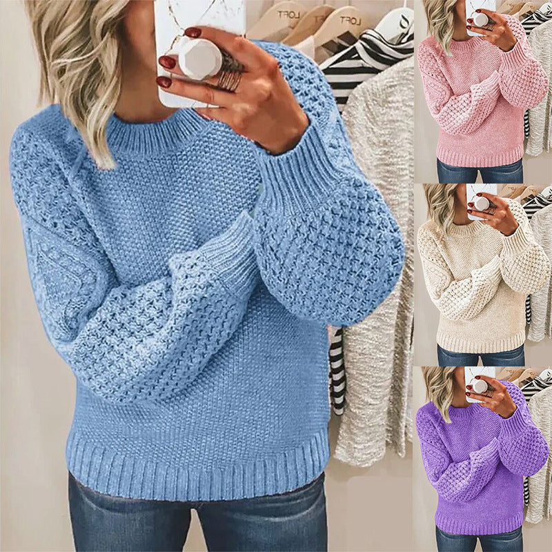 Women Chunky Knit Sweater with Cable Pattern and Balloon Sleeves Mune Fashion