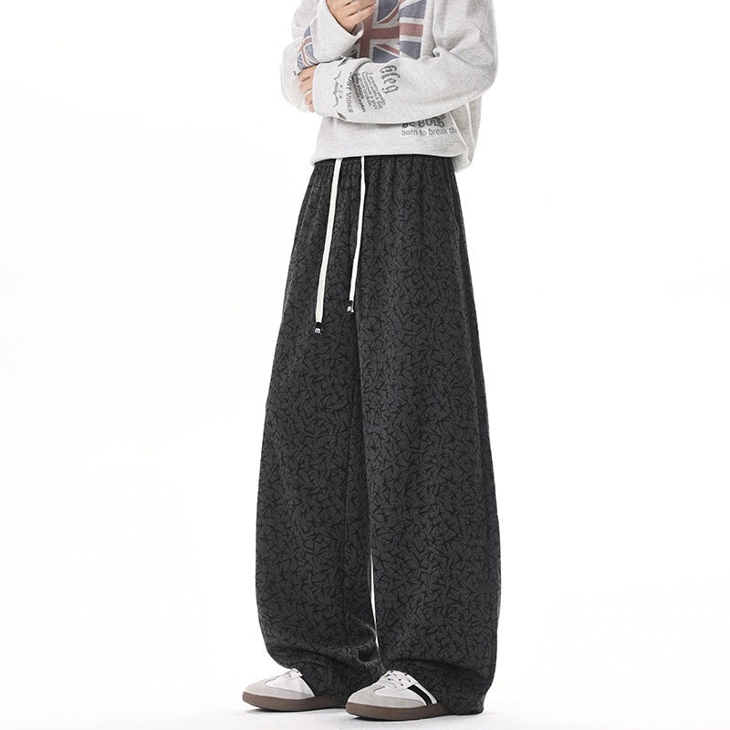 Men's Extra Wide Fleece Lounge Pants with Allover Texture Print and Drawstring Mune Fashion