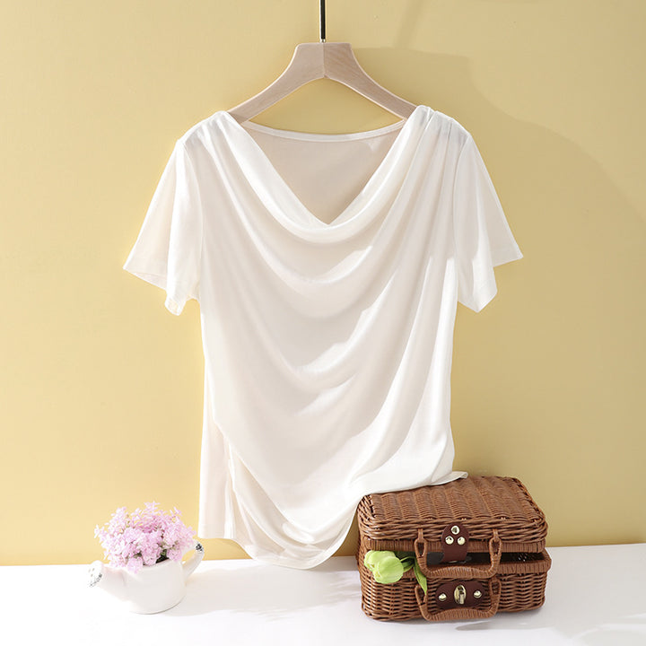 Women's Oversize Draped Shirt with Waterfall Collar & Lightweight Jersey Fall Mune Fashion