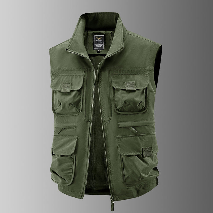 Men's outdoor utility vest with multiple pockets, reinforced inserts, and front zipper Mune Fashion