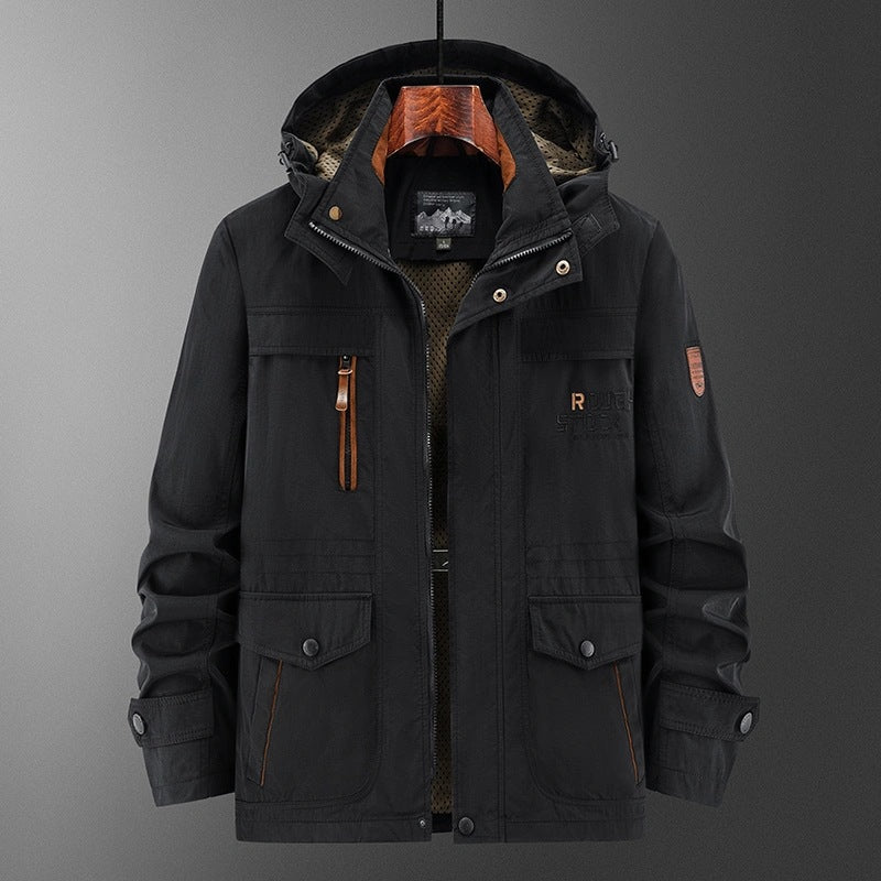 Men's Weatherproof Utility Field Jacket with Hood, Mesh Lining and Multi-Function Pockets Mune Fashion