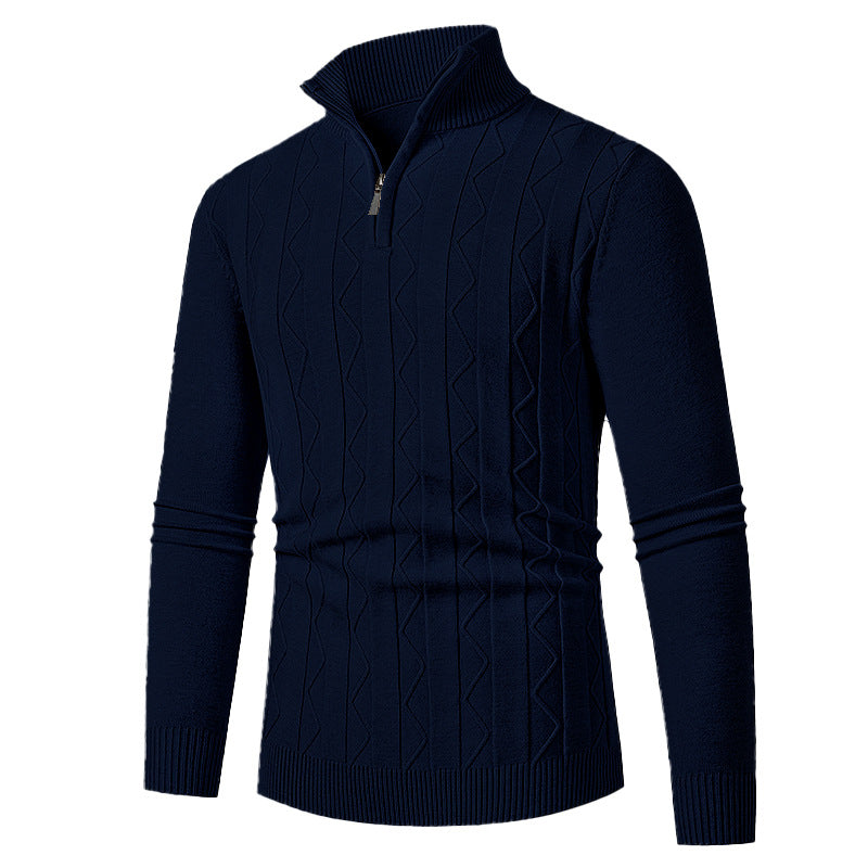 Men's fine knit half-zip sweater with cable pattern and stand-up collar Mune Fashion