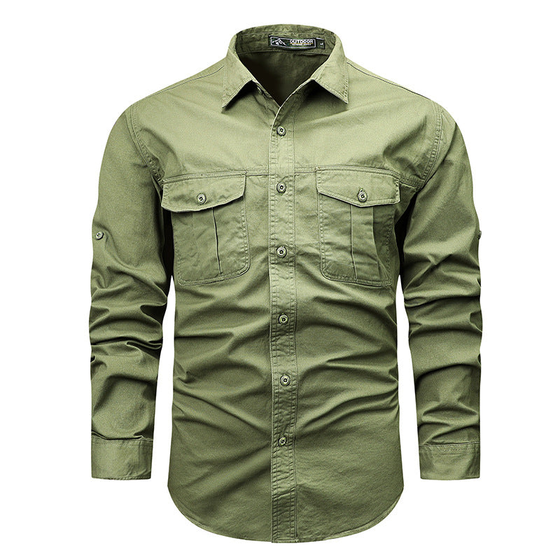 Men's long-sleeved cotton blend work shirt with kent collar and double breast pockets Mune Fashion