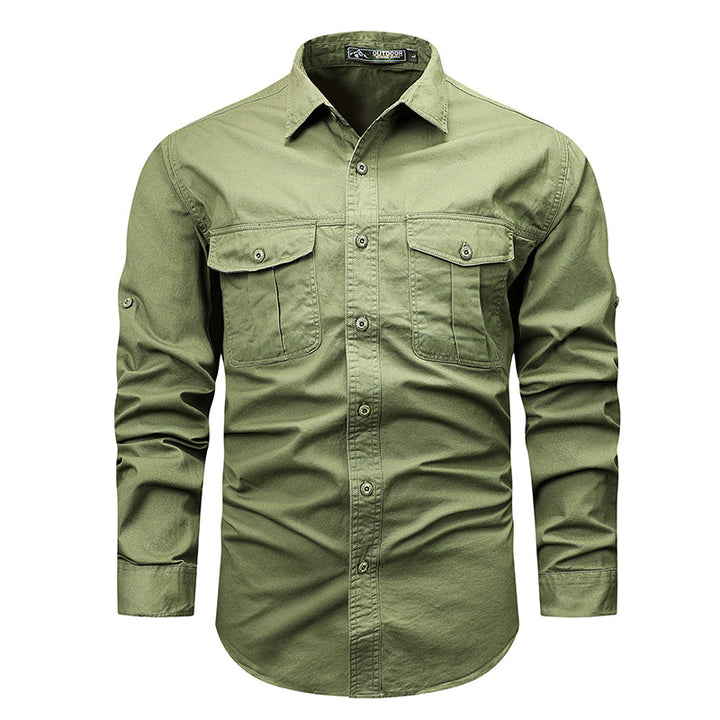 Men's long-sleeved cotton blend work shirt with kent collar and double breast pockets Mune Fashion