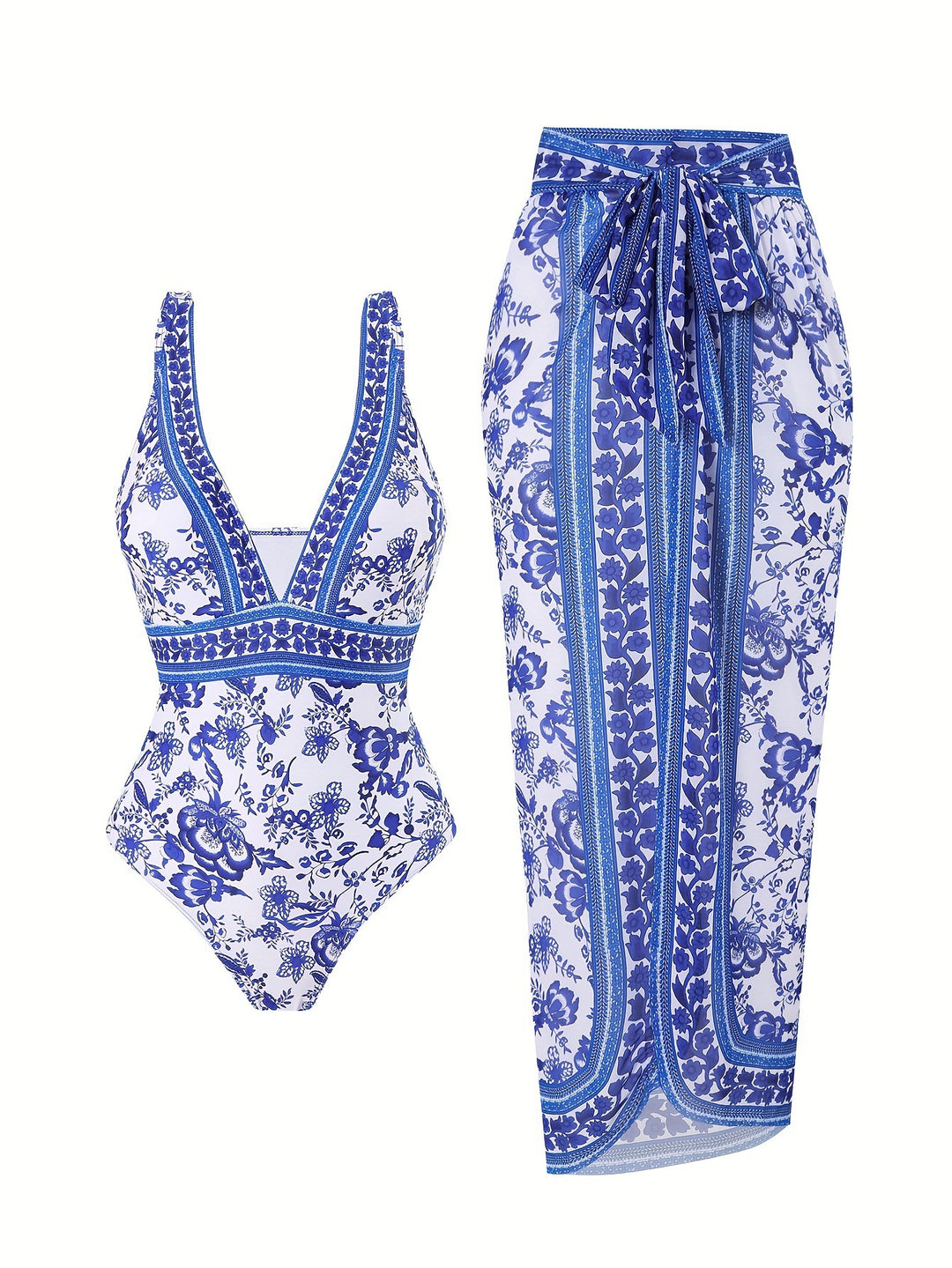 Ladies elegant one-piece swimsuit with matching wrap skirt Mune Fashion