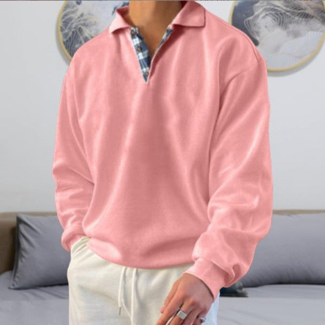 Men's casual sweater with polo collar and concealed check inner lining made of cotton blend Mune Fashion