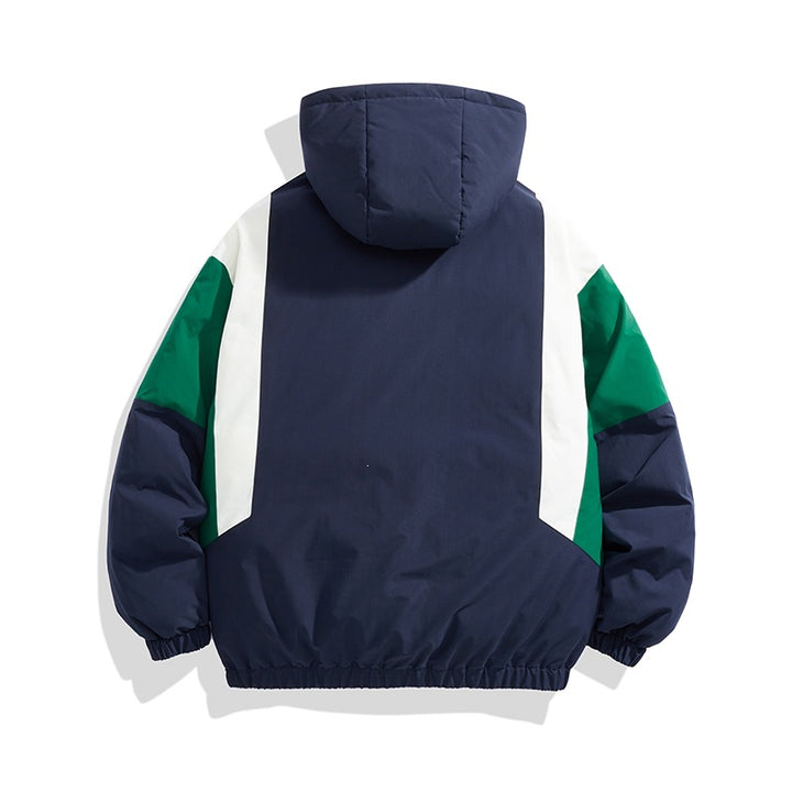 Unisex hooded quilted jacket in color block look with elastic hem, kangaroo pockets & light thermal lining Mune Fashion
