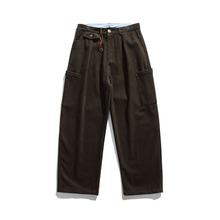 Men's Corduroy Cargo Pants with High Waist, Wide Leg and Flap Pockets Mune Fashion