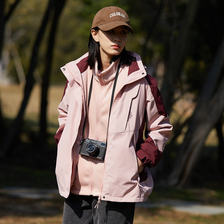 Women two-layer water-repellent outdoor jacket with hood, waist adjustment and contrast piping Mune Fashion