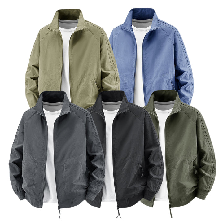 Men's Light Utility Bomber Jacket with High Stand Collar and Large Round Pockets Mune Fashion