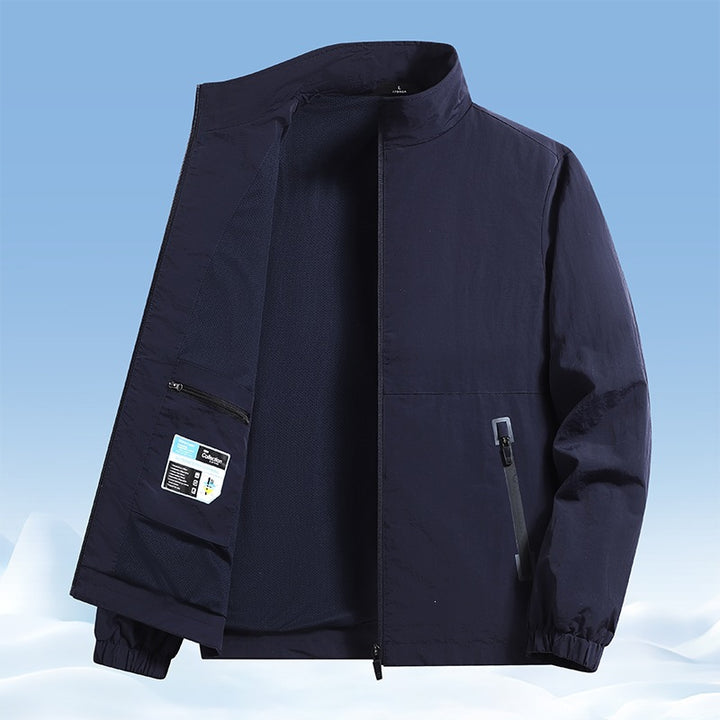 Men's lightweight wind and water-repellent transitional jacket with mesh lining, stand-up collar & zippered pockets Mune Fashion