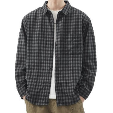 Men's Checkered Overshirt-Jacket made of Cotton Blend with Chest Pocket and Loose Fit Mune Fashion