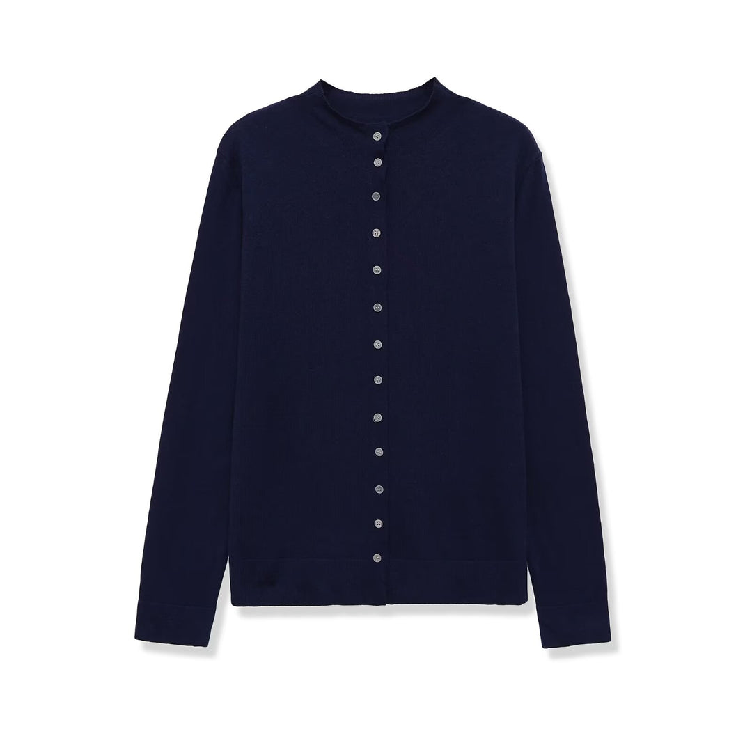 Women's fine knit cardigan with button placket and round neckline Mune Fashion