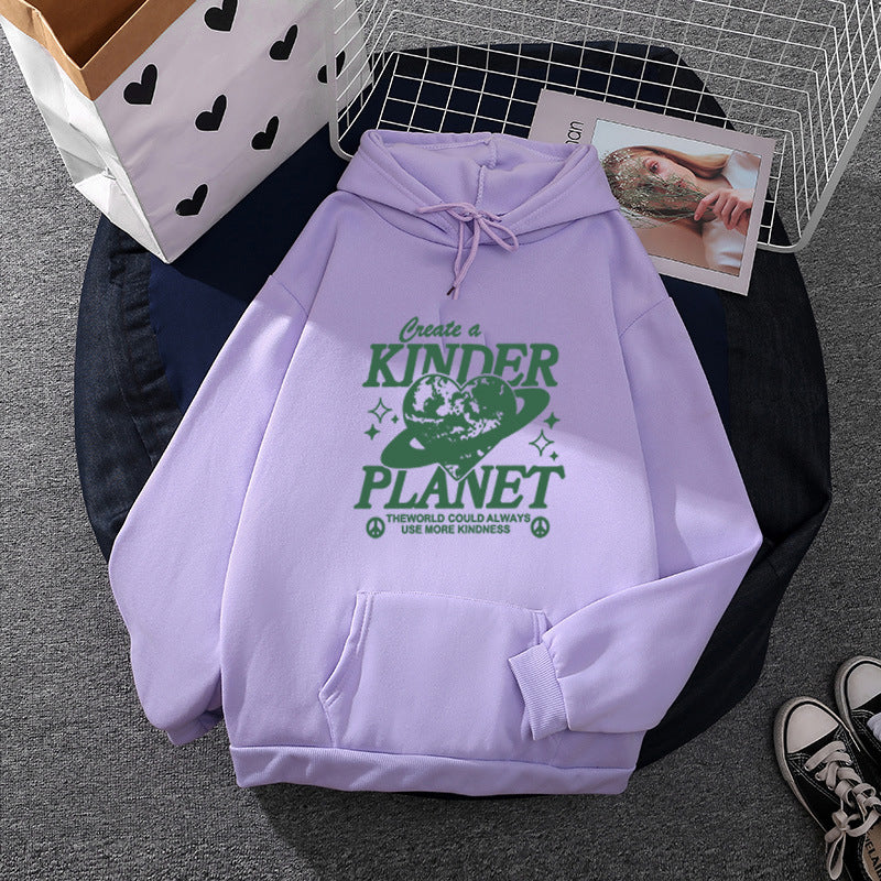 Unisex oversized hoodie with statement print "Kids Planet", kangaroo pocket and soft lining Mune Fashion