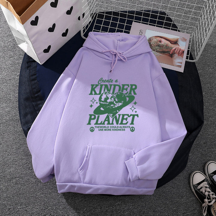 Unisex oversized hoodie with statement print "Kids Planet", kangaroo pocket and soft lining Mune Fashion