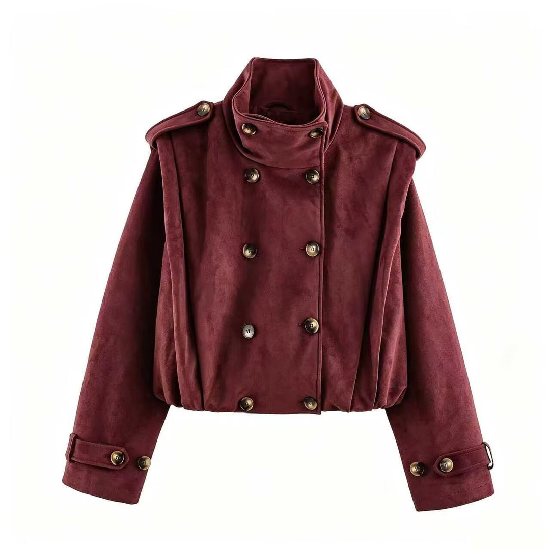 Women’s short jacket in sailor and military mix with high stand-up collar, epaulettes and fitted drawstring Mune Fashion