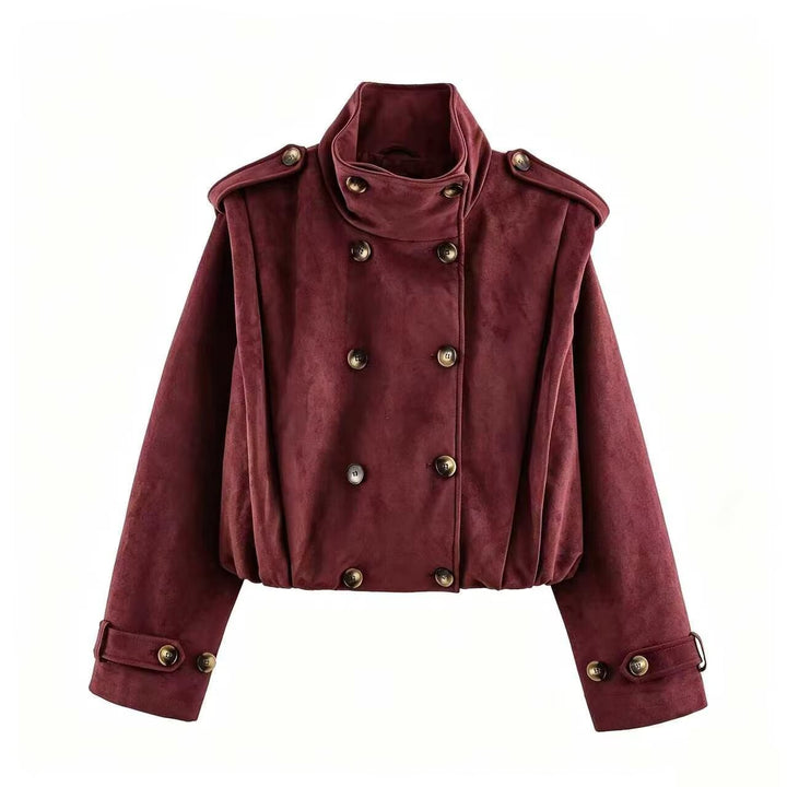 Women’s short jacket in sailor and military mix with high stand-up collar, epaulettes and fitted drawstring Mune Fashion