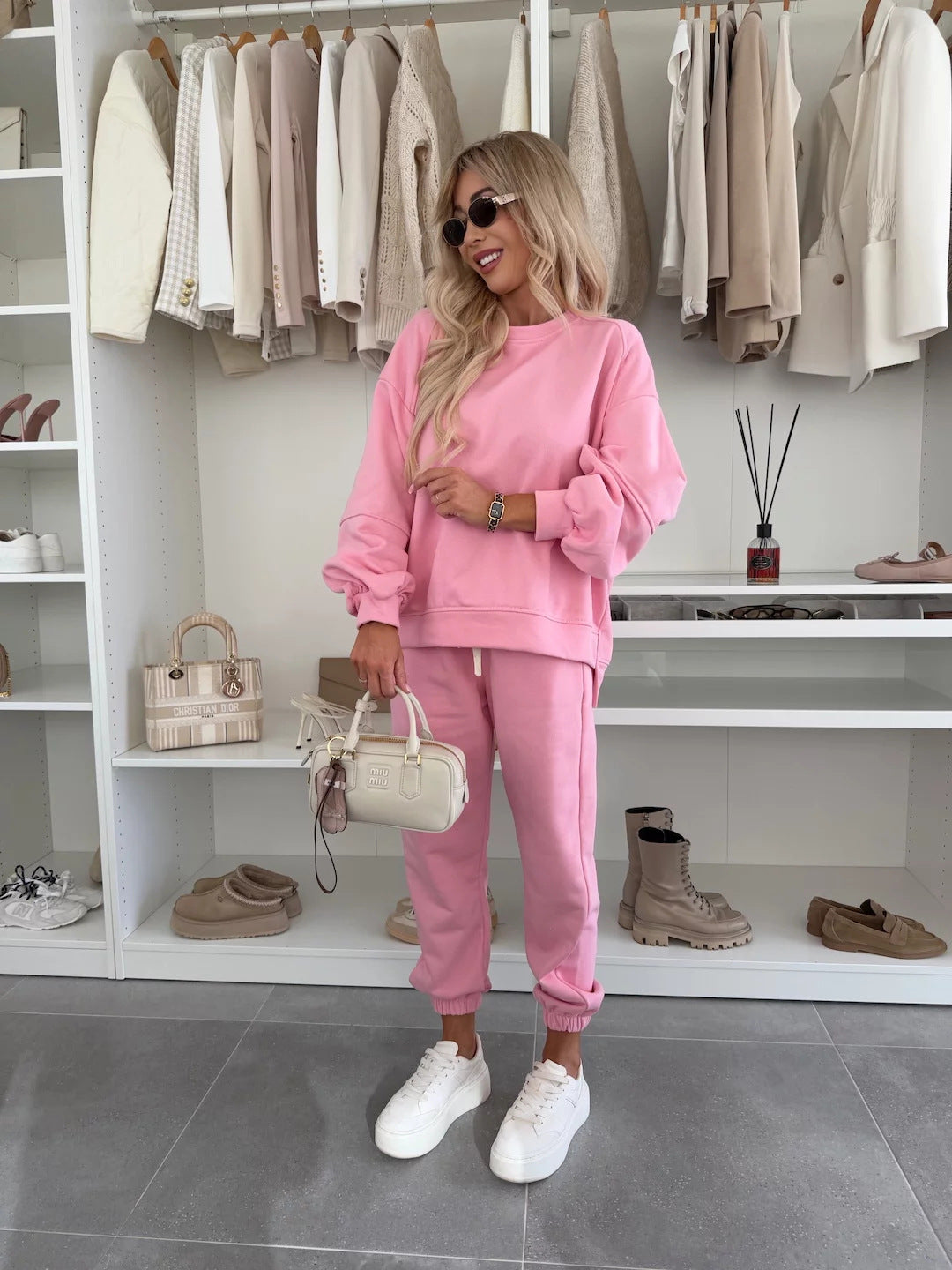 Women Oversized Loungewear Set made of soft brushed sweat with drawstring joggers and relaxed pullover Mune Fashion