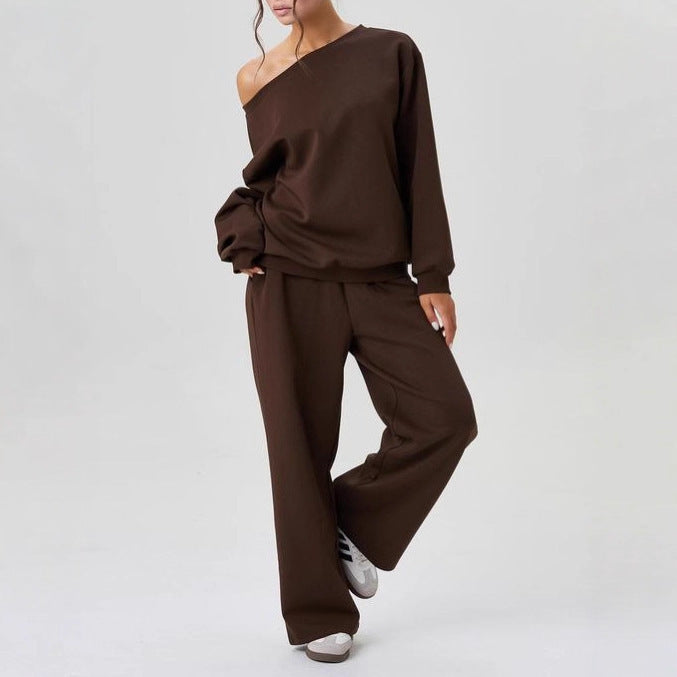 Women's nan legeres Lounge Set with one-sided shoulder detail and wide jogging pants Mune Fashion