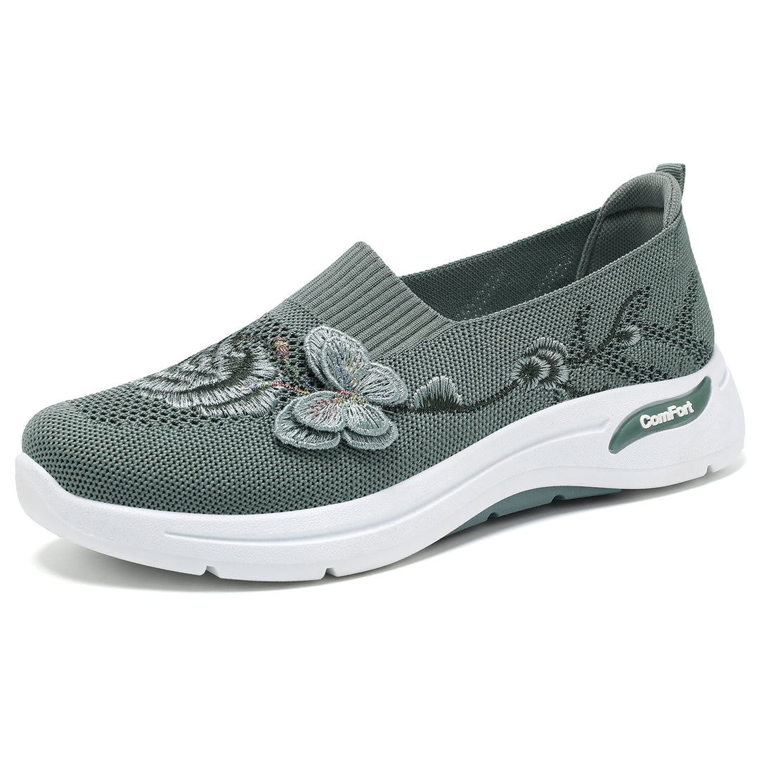 Women's knitted slip-on slippers with 3D flower embroidery and ergonomic comfort insole Mune Fashion
