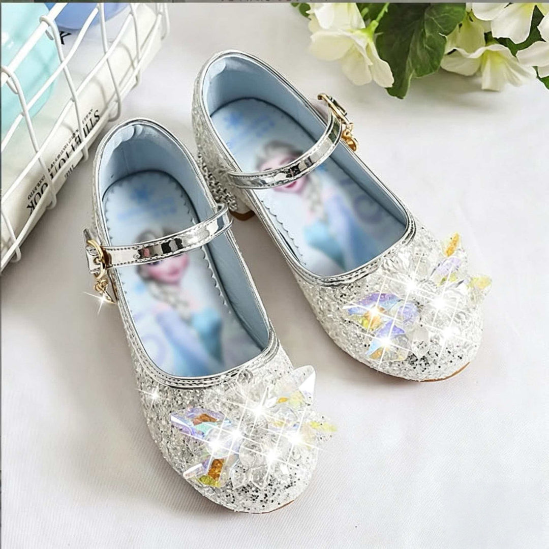 Girls Glittering Mary Jane Shoes with Sparkling Flower Appliqués Mune Fashion