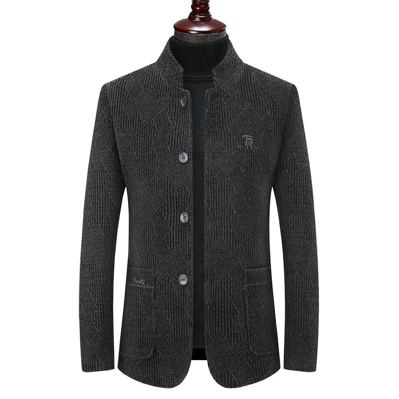 Men's Modern Stand-up Collar Blazer in Boucle Look with Fine Geometric Pattern Mune Fashion